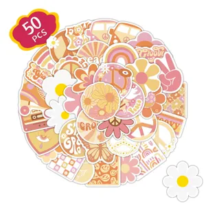 Retro Hippie Girl Waterproof Stickers Aesthetic Bohemian Vinyl Decal For Water Bottle Guitar Laptop Luggage Scrapbook