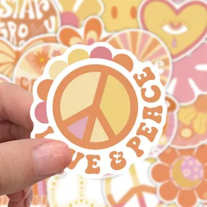 Retro hippie peace sign waterproof sticker for water bottle laptop skateboard guitar decoration.