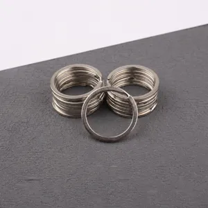 Detailansicht flacher Metallschlüsselringe mit doppelter Schicht und 2,5 cm Außendurchmesser.