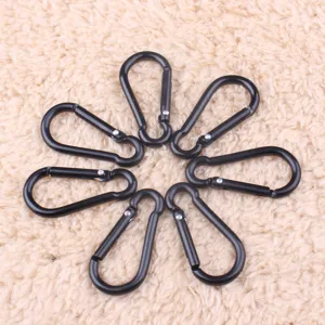 Set de mousquetons en alliage d'aluminium noir, crochets durables pour activites en plein air.