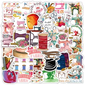 60 stuks naaien waterdichte stickers schattige vintage ambachtelijke stickers voor laptop en koffer