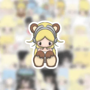 Cute Korean style cartoon girl sticker detail view, perfect for waterproof laptop and phone case decor.
