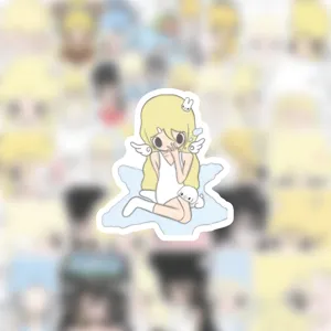 Cute Korean style cartoon anime girl waterproof sticker for laptop phone case decoration.