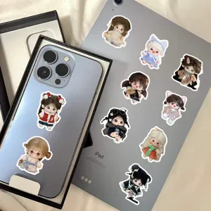 Waterproof cartoon cotton doll stickers for phone, tablet, laptop, and notebook decor.