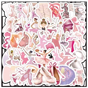 60 pzas pegatinas impermeables de bailarina de ballet rosa para ordenador diario maleta