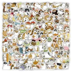 Cute cartoon cat waterproof sticker details, perfect for phone case and luggage decor.