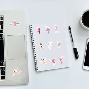 Set de pegatinas de bailarina rosa para portátil y diario. Adhesivos de vinilo impermeables.