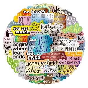 50pcs inspirational quote waterproof stickers for laptop, luggage, and motorcycle decor.