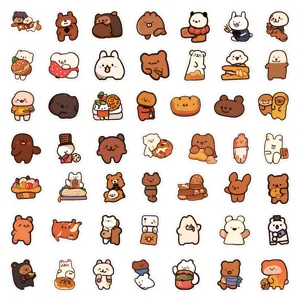Cute cartoon bear sticker pack, waterproof PVC decorative stickers for phone cases and laptops.
