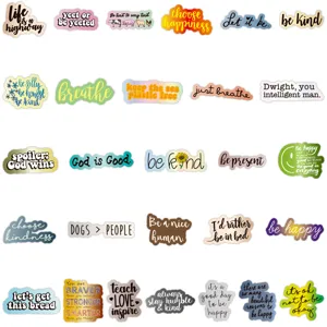 Inspirational quote sticker detail showing various motivational text designs for decor.