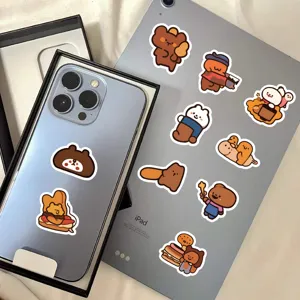 Cute cartoon bear stickers detail view, decorative waterproof decals for phone tablet case.