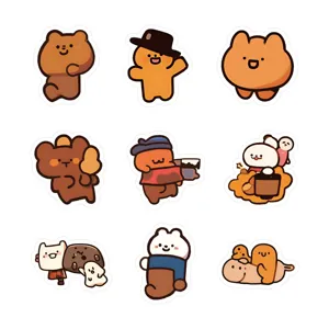 Cute cartoon brown bear stickers aesthetic laptop phone case DIY waterproof decal set pack