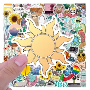 Detailed view of aesthetic waterproof vinyl stickers pack, perfect for laptops and water bottles.