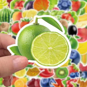 Close-up detail of a fresh green lime fruit sticker, waterproof vinyl sticker for DIY decor.