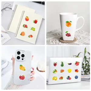 Cute fruit and vegetable waterproof stickers detail view, perfect for laptop and phone case.