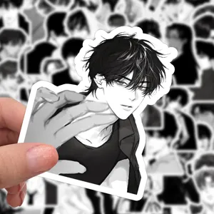 Adhesivo estético de anime en blanco y negro, pegatina decorativa impermeable para ordenador.