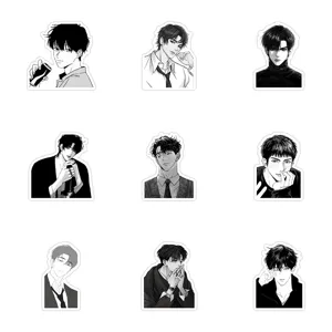 Pegatinas de chicos anime guapos en blanco y negro para ordenador portátil decoración.
