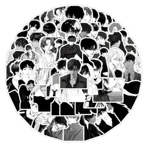 Paquete de pegatinas de anime en blanco y negro chico guapo, calcomanías decorativas.