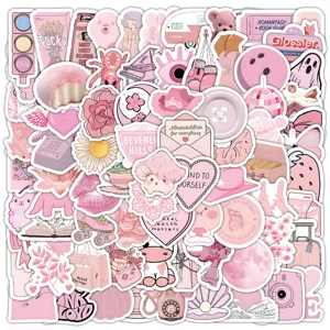 100pcs pink aesthetic cute stickers waterproof vinyl decals for phone luggage skateboard journal