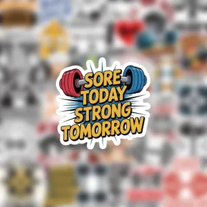 Adesivo di motivazione fitness con grafica bilanciere e citazione per decorazione.