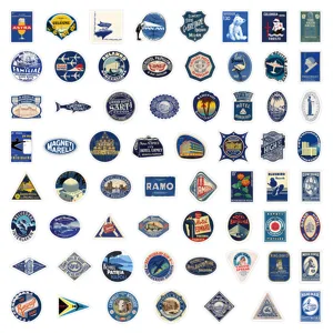 Set of 60 blue retro decorative stickers for journal, laptop, phone and water bottle.