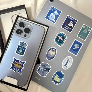Blue retro decorative aesthetic stickers waterproof vinyl decal for phone laptop tablet cup.