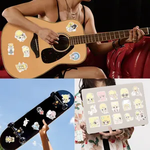 Waterproof cute cartoon girl stickers set for laptop, skateboard, and guitar decoration.