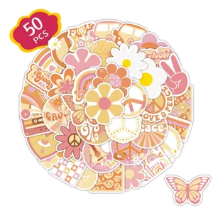 50 pcs retro hippie aesthetic stickers waterproof cute vinyl decals for water bottles
