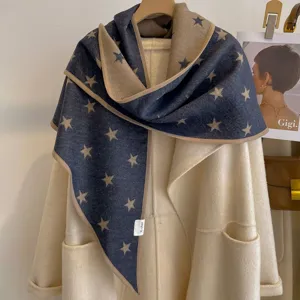 Winter thick star jacquard double-sided triangular scarf women cozy warm outerwear shawl