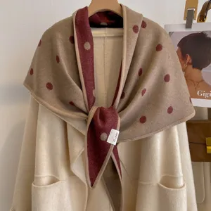 Retro polka dot jacquard double-sided triangle shawl for women, thick warm outerwear.