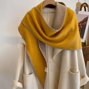 Winter thick double-sided color-block triangular scarf warm shawl for women outerwear.