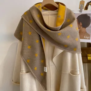 Thickened star jacquard double-sided triangular shawl, cozy warm winter soft oversized scarf.