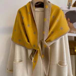 Autumn winter thick star jacquard reversible triangle shawl for women warm cozy outer wear