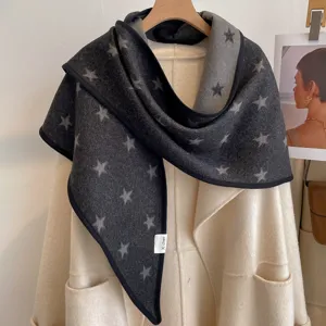 Thickened star jacquard double-sided triangular shawl warm soft winter women scarf outerwear