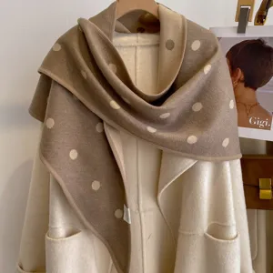 Autumn retro polka dot jacquard double-sided triangular shawl, thick warm outerwear.