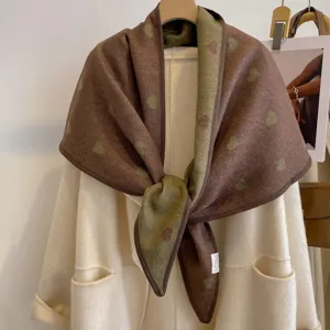 Autumn winter thick heart jacquard double sided triangle shawl women warm fashion accessory