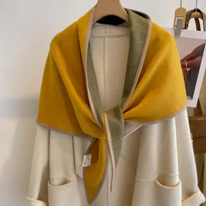 Cozy color-block triangle scarf, thick warm winter shawl, versatile outerwear for women.