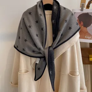 Autumn winter thick star jacquard double-sided triangle scarf elegant warm shawl outerwear