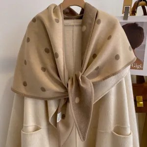 Vintage polka dot jacquard double sided triangular shawl, women's thick warm autumn outerwear.
