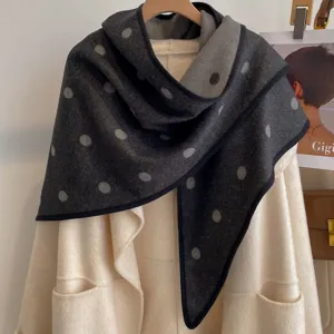 Retro polka dot jacquard double-sided triangular shawl for women, warm outerwear.