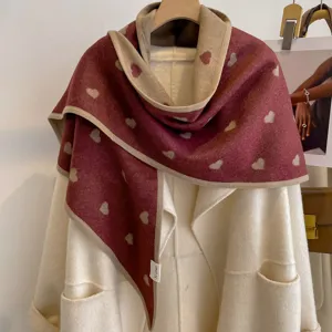 Thickened heart jacquard double-sided triangle shawl, warm outer wear for autumn and winter.
