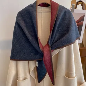 Classic double-sided contrast color triangular shawl, warm winter solid wrap scarf for women.