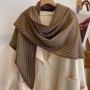 Retro striped triangular scarf warm winter shawl for women stylish color-blocking apparel