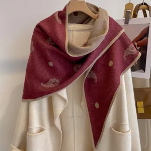 Women vintage paisley polka dot reversible triangular shawl autumn fashion color block wrap