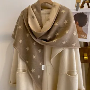 Autumn winter thick star jacquard double sided triangle shawl warm stylish knitwear detail