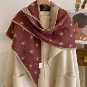 Women thick star jacquard double sided triangle shawl warm outerwear scarf winter accessory