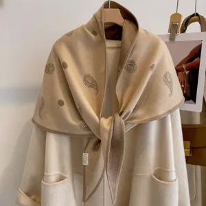 Retro paisley polka dot double-sided triangular shawl, stylish color-blocking autumn winter cape.