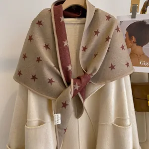 Autumn winter thickened star jacquard double-sided triangular shawl for women, warm.