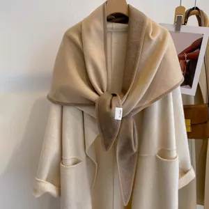 Autumn winter double sided thickened color block triangle shawl, simple warm versatile outer wear.