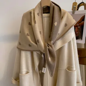 Autumn winter thickened heart jacquard double sided triangular shawl women warm outer wear